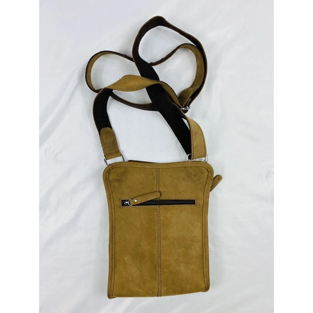 Vagabond Traveler Thick Cowhide Leather Crossbody Bag Brown Travel Purse Mens